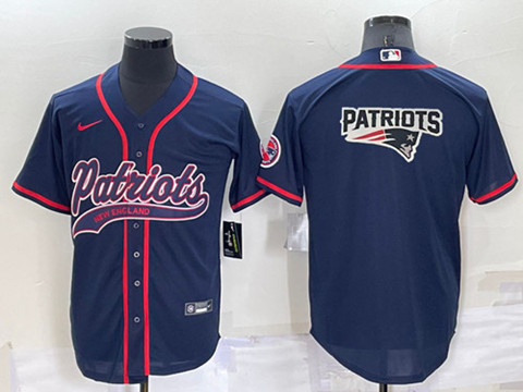 Men's New England Patriots Navy Team Big Logo With Patch Cool Base Stitched Baseball Jersey